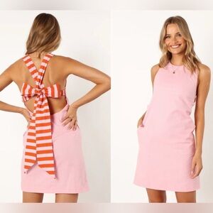 Petal & Pup Pink Mini Dress with Orange-White Striped Back Tie